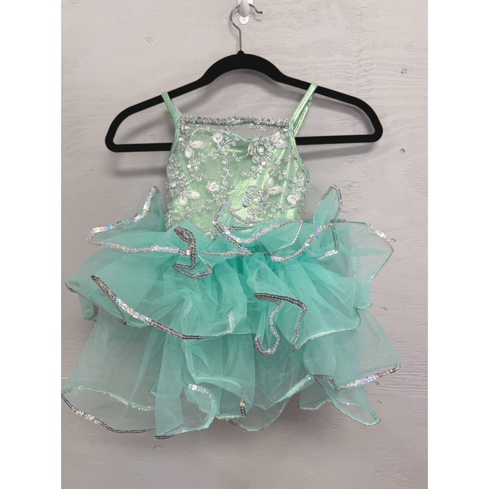 Weissman Mint Green Sequin Floral‎ Dance Costume Tutu Leotard Girls CXS E2152